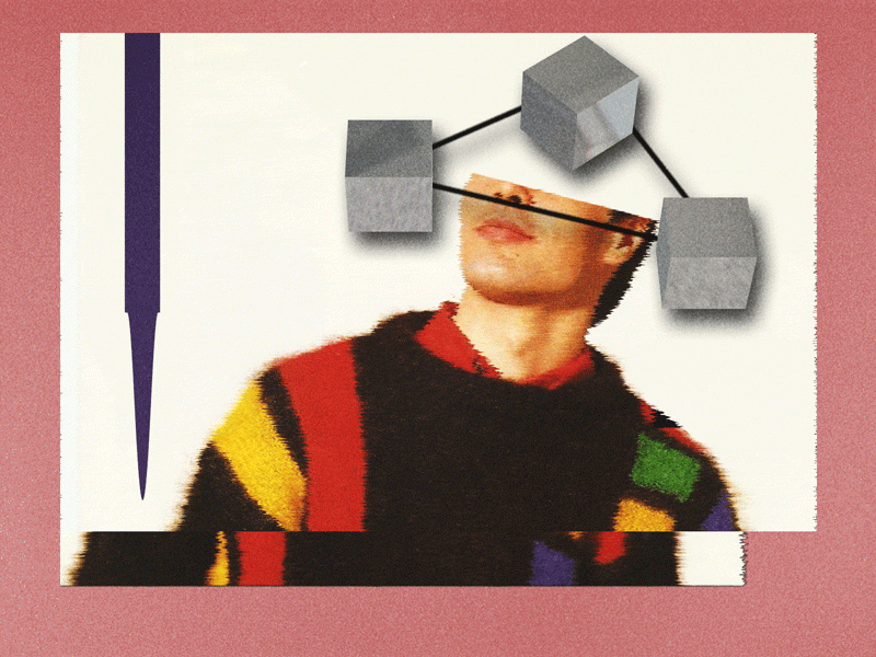 Blockhead animation collage gif loop motion retro surreal vintage