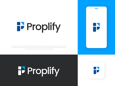 Proplify Real estate firm logo design arrow blue brand idetity branding growth letter p minimal modern real estate