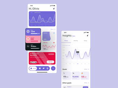 Minimalist Fitness Tracking UI activity monitor calorie tracker card ui dashboard ui data visualization fitness app graph analytics health tracker mobile design mobile interface modern ui sports app steps counter ui ui design ui inspiration ui ux ux design wellness app workout app