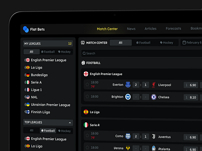 Flat Bets - Desktop Sportsbook bet bets betting black casino crm dark dashboard football gambling ice hockey saas soccer sport ui