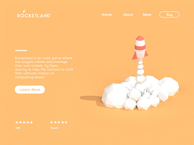 Landing Page - Rocketland 003 3d clean dailyui interface landing page low poly minimal rocket ui ux website