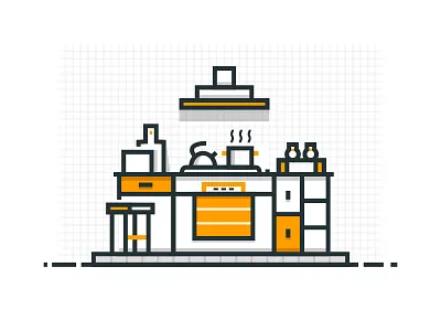 Kitchen icons interior kitchen lineart