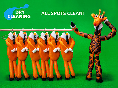 Illustration for a dry cleaning company clay dry cleaning giraffe illustration modeling plasticine