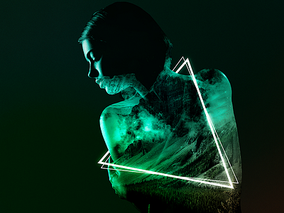 Neon art fashion girl green neon poster psd triangle wall woman