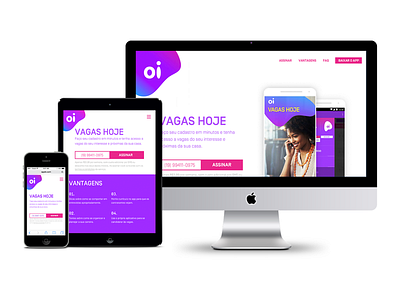 Oi Vagas Hoje heavy type landing page mobile purple responsive web