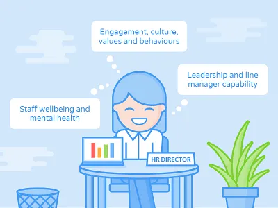 Illustration for WeThrive - Happy little lady at work corporate design happy iconography illustration line marketing pastel person software user woman