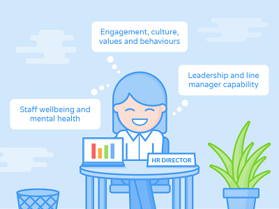 Illustration for WeThrive - Happy little lady at work corporate design happy iconography illustration line marketing pastel person software user woman