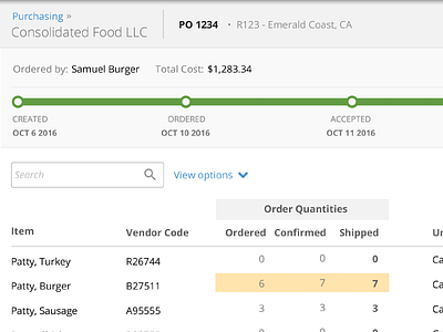 Electronic Ordering UI invoice ordering state chart tabular utilitarian