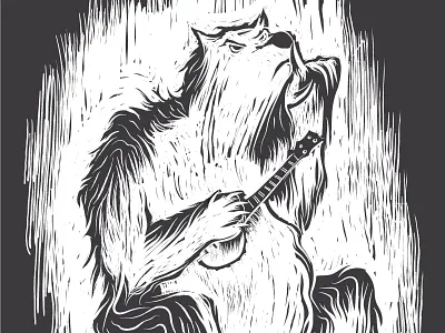 Banjo Bear band banjo bear gig linocut poster print shush woodcut