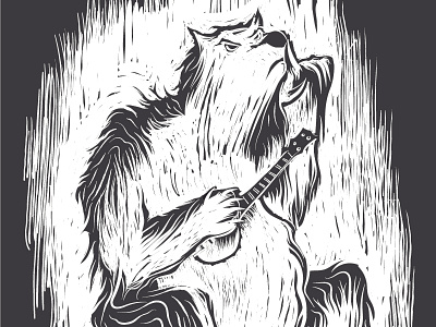 Banjo Bear band banjo bear gig linocut poster print shush woodcut