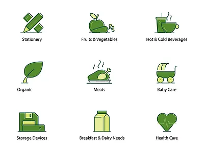 Grocery App Icons app design grocery app grocery icons icons illustrator ui ux