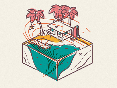 Beach House colour and lines hut icon illustration isometric logo marketing stroke symbol thumbprint travel
