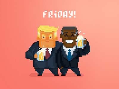 Unlikely Drinkin' Buds pt.3 8 bit art character cute design flat illustration obama pixel trump