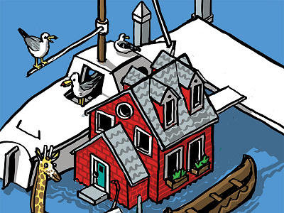 Marina sketch - crop 2 boat color crab digital drawing illustration isometric marina nautical seagull