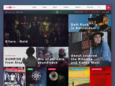 ProPlay, musical resources albums events listen music musical play portal proplay site ui ux web