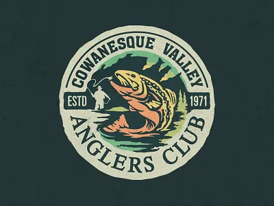 Cowanesque Valley Anglers Club Badge angler badge fish fishing illustration logo outdoors valley