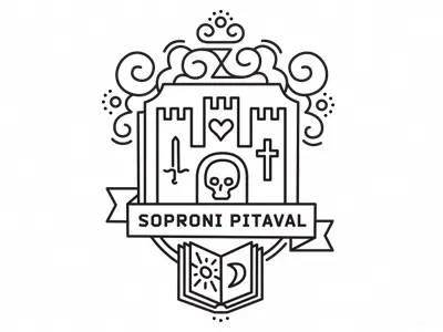 Black Chronicle of Five Centuries black and white book coat of arms cross day hourglass hungary line art night skull sopron sword