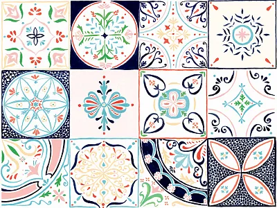 "Tile Me More" handpainted tiles pattern handprinted repeat pattern surface pattern tiles