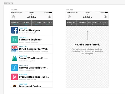 Full-time App Job Listing full time app jobs layout redesign sketch app