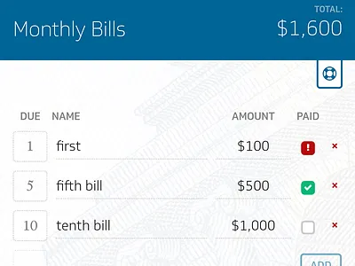 Bill Management App app budget ui design