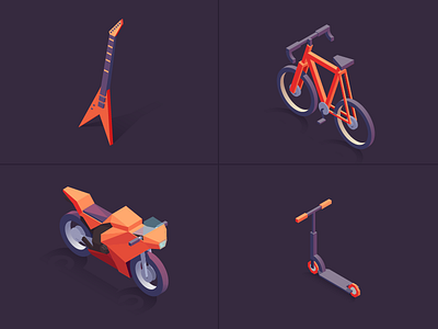 Isometric stuff guitar isometric office vector vehicles