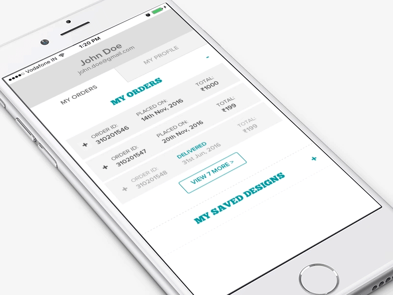 My orders account animation interaction mobile order transition ui user interface ux