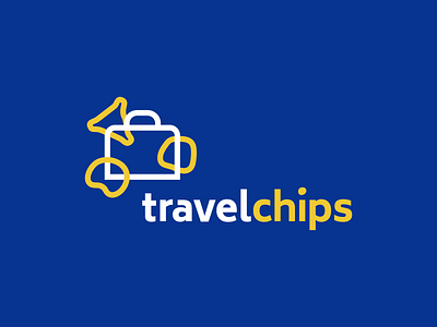 travelchips logo blue chips fly icon identity logo logotype snack travel