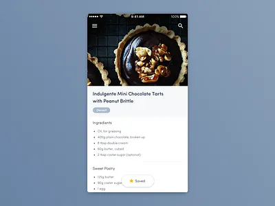 Recipe Details app button card food image ios list minimal recipe star tag white
