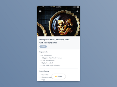 Recipe Details app button card food image ios list minimal recipe star tag white