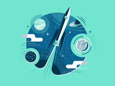 Rocket Print cloud exploration halftone interstellar moon outer space planet rocket saturn space stars