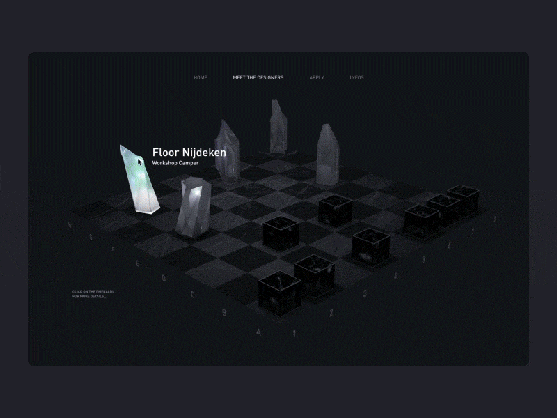 Emergence Exhibition WebGL Prototype after effects chess dark emeralds environment gem gif principle prototype sustainable web webgl