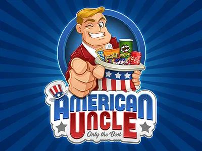 Logo restyling for "American Uncle" american cartoon draw food logo sam sell smile uncle