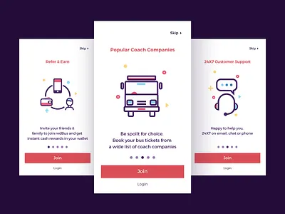 Onboarding Screens_Popular Coach Companies. colours design illustration redbus screens