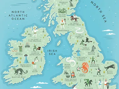Myths & Legends of the British Isles map britain england fantasy illustration ireland legends map maps myths scotland uk wales