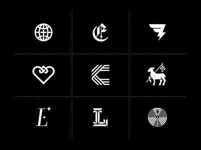 Logo Marks - Vol. 2: White on Black adoption ben stafford c dash globe heart icon lamb logo logo collection mark radioactive