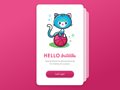 Hello Dribbble Kitty cards cat cute debut dribbble first shot hello dribbble illustration kawaii on boarding thank you ui