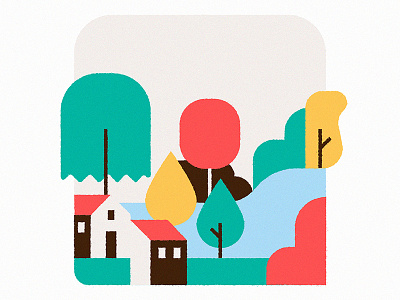 Lake town autumn city fall houses icon illustration lake nature stamp town travel trees