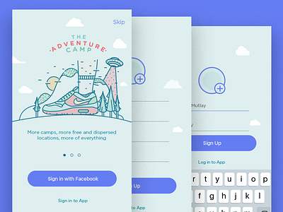 The Adventure Camp adventure app camp illustration keyboard login signin sketch skip ui