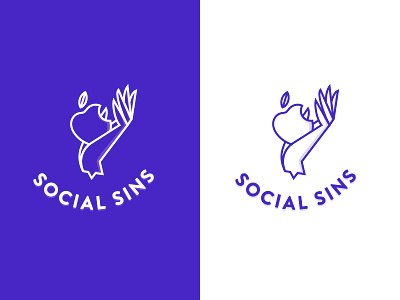 Social Sins Logotype apple hand logotype media outline purple social