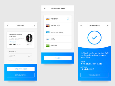 Checkout Process applewatch cards checkout creditcard delivery gradient minimal order payment share ui