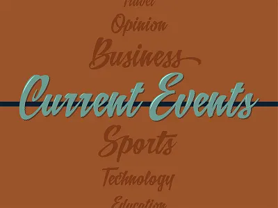 Current Events brown business challenge current events news sports teal type