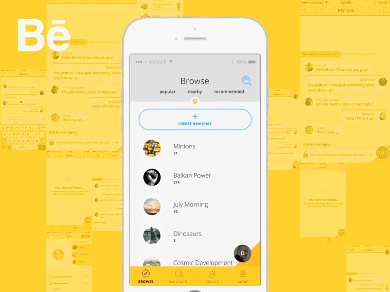 Socials in Behance animation app ios socials