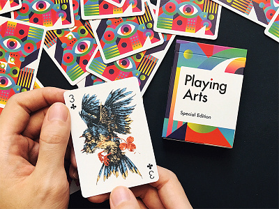 Playing Arts Special Edition / 3 of Clubs bird feathers further up graphic illustration ivan belikov jay playingarts playingcards