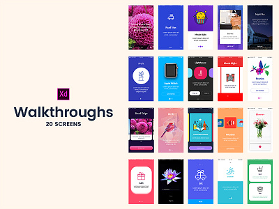 Freebie - Adobe Xd 20 Walkthrough Screens adobexd app free freebie icons illustrations psd screens walkthrough walkthroughs