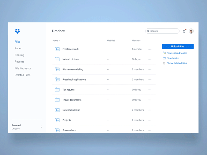 A new Dropbox.com dropbox redesign web