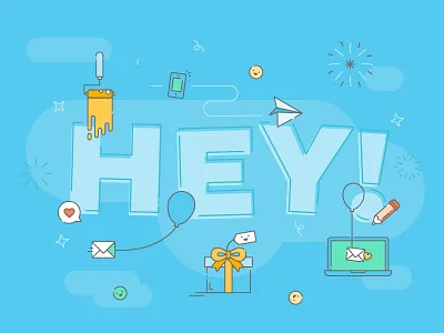Hey! colorful hello hey launch party type welcome