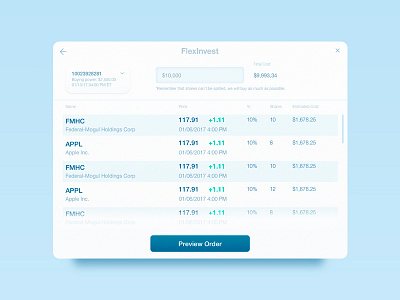 Flexinvest web widget fintech invest investment shares stock web widget