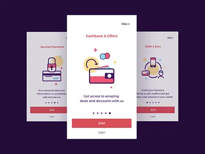 Onboarding Screens_Cashback & Offers. colours design illustration redbus screens