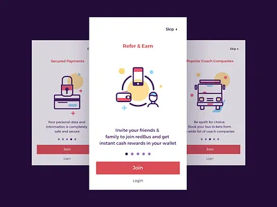 Onboarding Screens_Refer & Earn. colours design illustration redbus screens