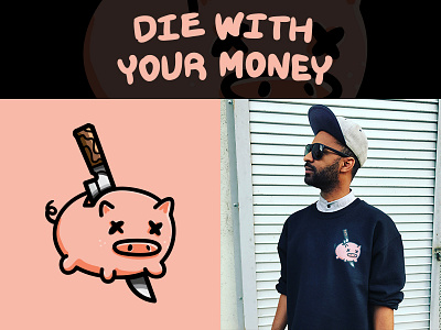 'Die with your money' pullover sweater apparel clothing illustration pig sweater vector